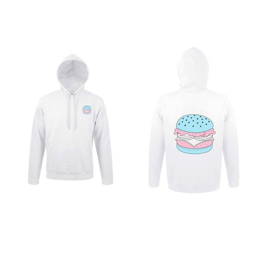 Sweat Fierté Trans Burger -  Hoodie Trans Bleu Rose Blanc